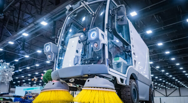 Machine,For,Sweeping,Roads.,Street,Cleaning,Vehicle.,Demonstration,Of,Cleaning