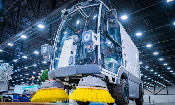 Machine,For,Sweeping,Roads.,Street,Cleaning,Vehicle.,Demonstration,Of,Cleaning